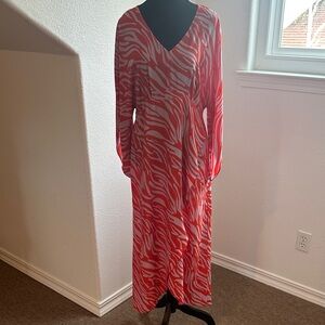 CAbi Red and Lavender Zebra Print Long Sleeve Dress